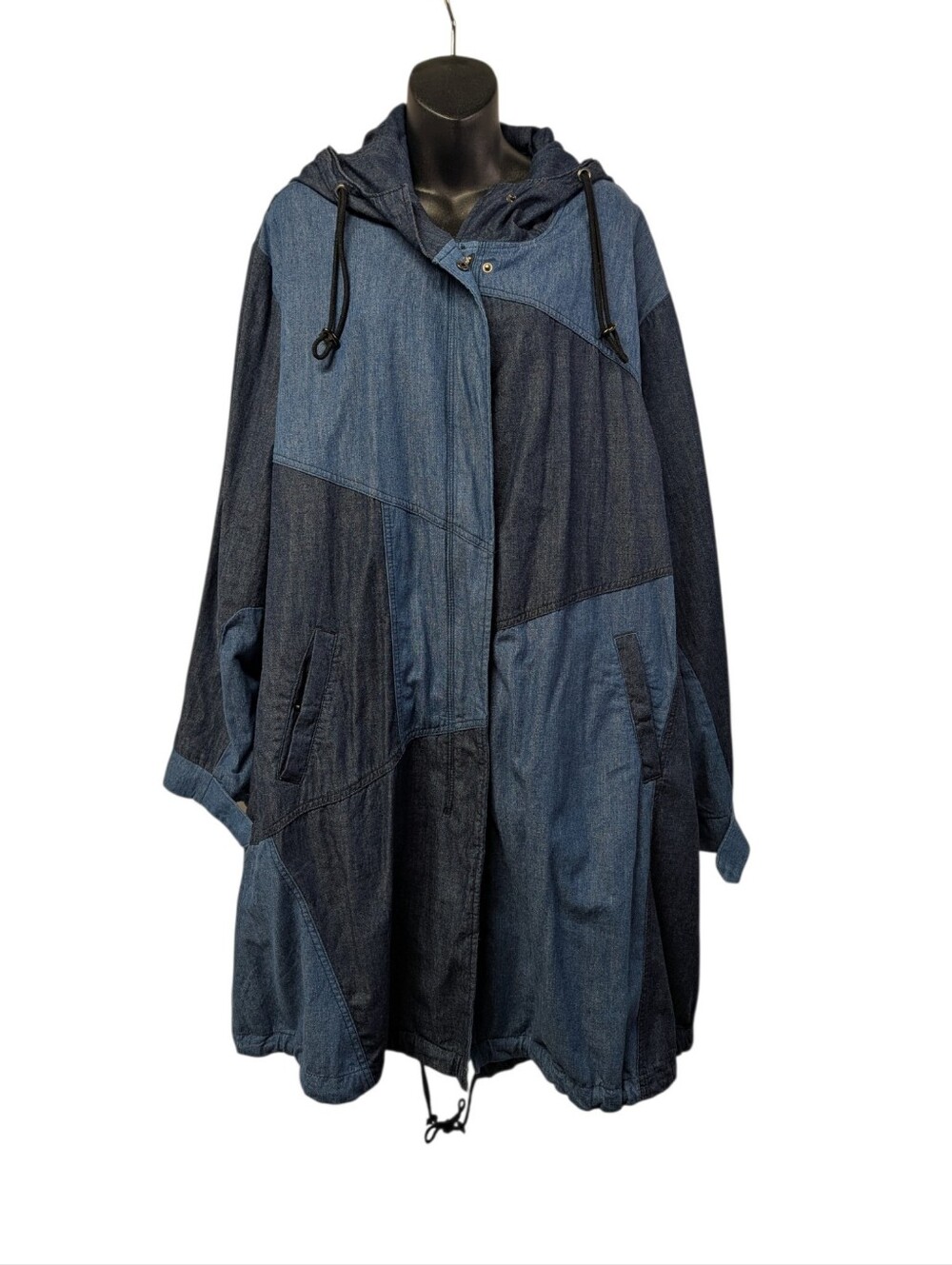 6TH & LANE Women's Plus Denim Jacket Sz 24 Blue Colorblock Hooded Anorak Pockets